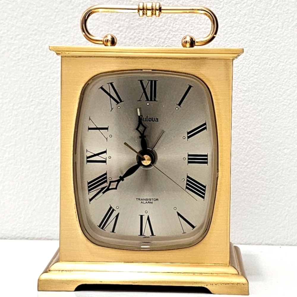 Bulova Gold Square Mantle Carriage Table Transistor Alarm Clock